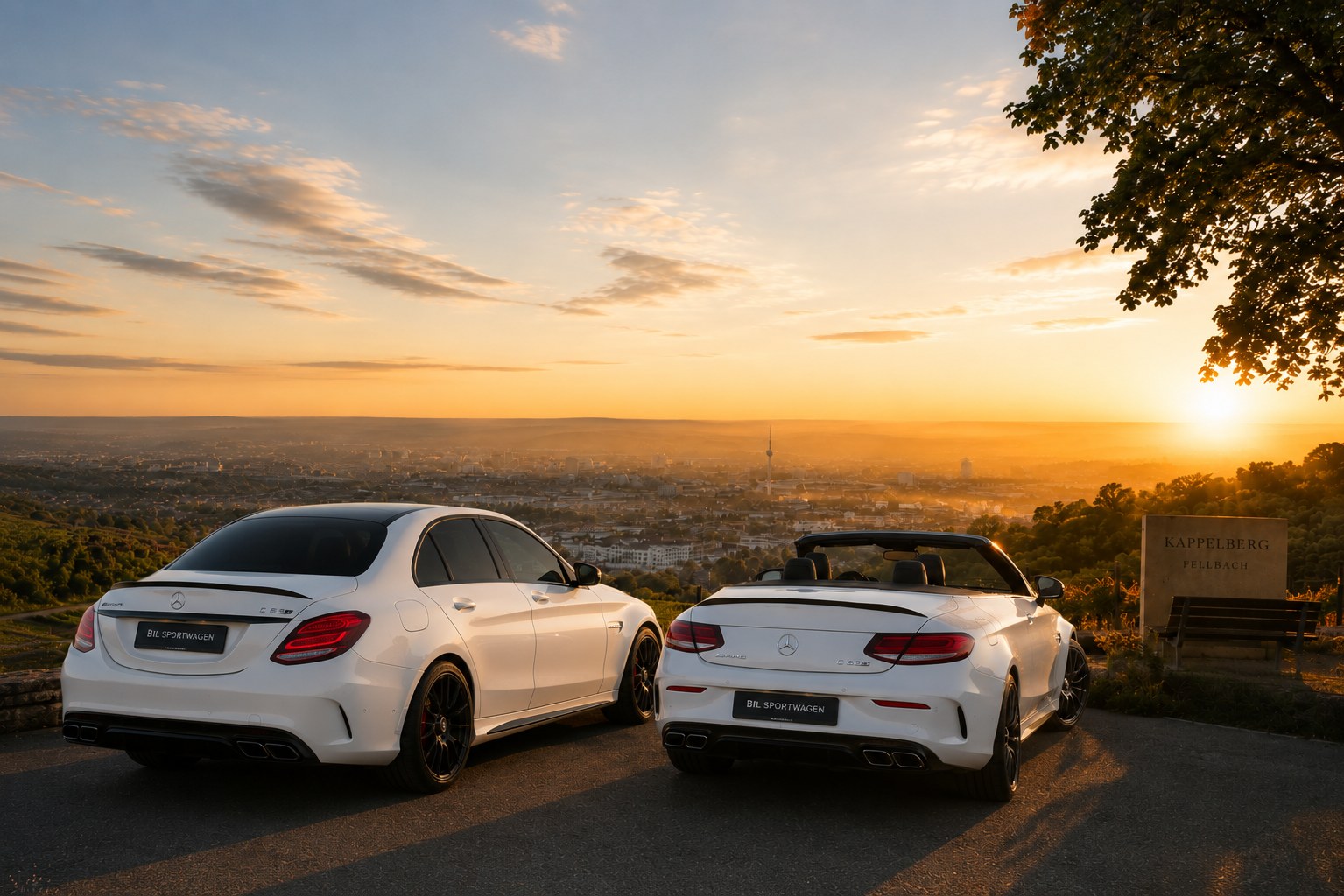 Mercedes-AMG C 63 S Limousine und Cabrio am Kappelberg Fellbach mit Blick auf Stuttgart